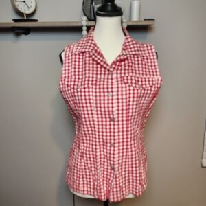 GAP Red Checkered Vintage Snap Vest Top